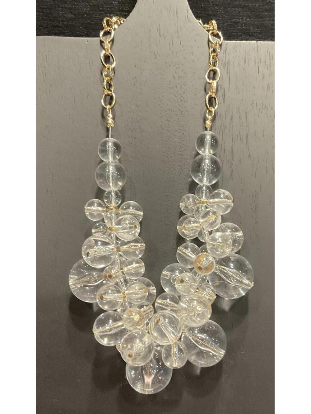 Clear Multi Size Bead And Gold Tone Necklace #1082